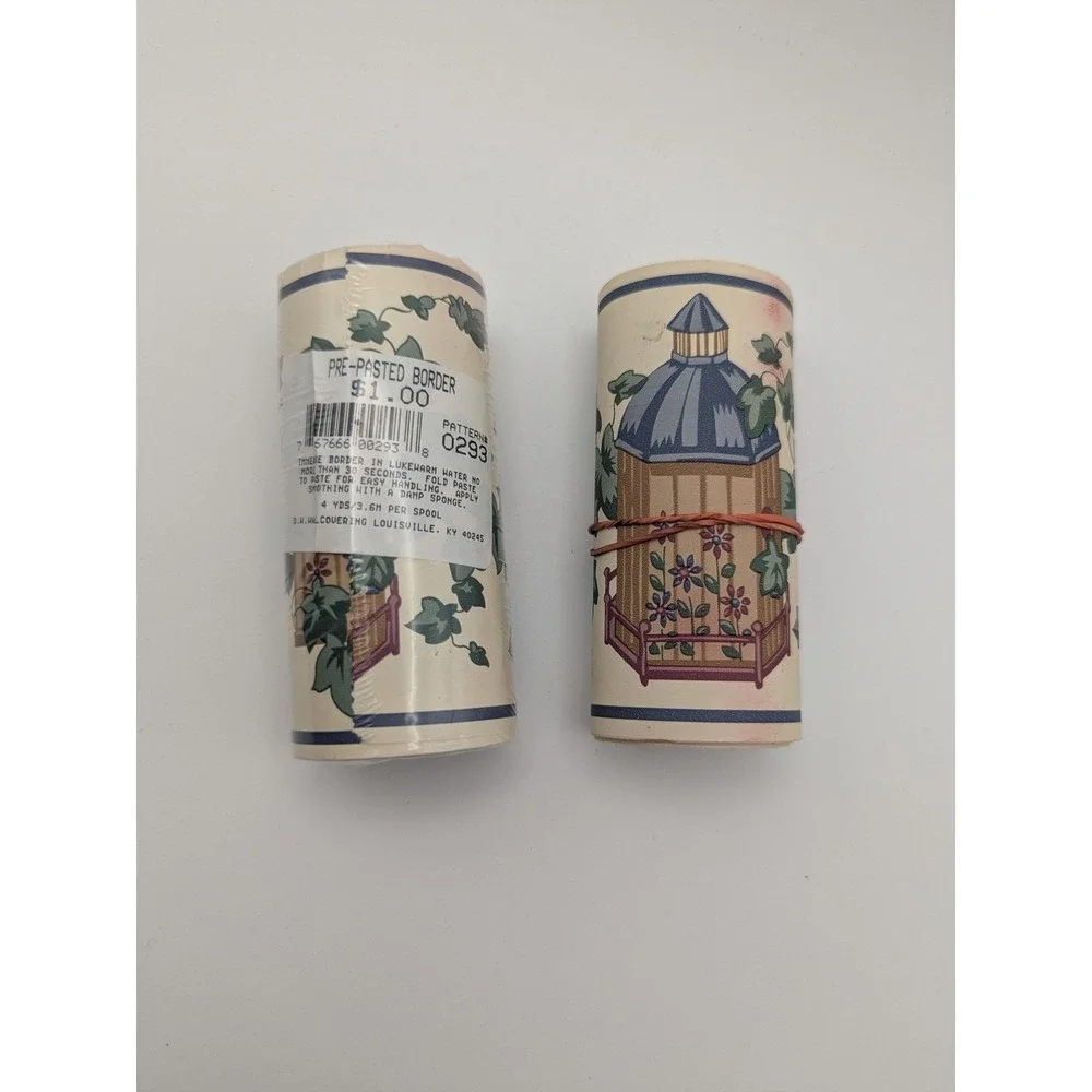 Vintage Country Cottage Birdhouse Ivy Pre‎ Pasted Wallpaper Border Pattern 0293